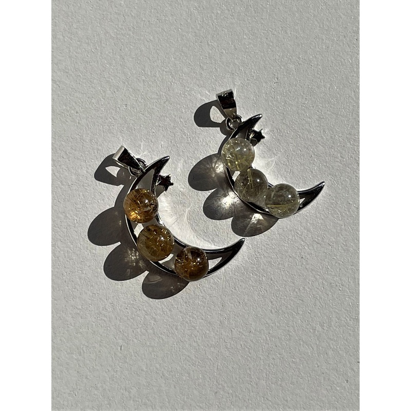 1 x Rutilated Quartz Crystal Moon Pendant PD011