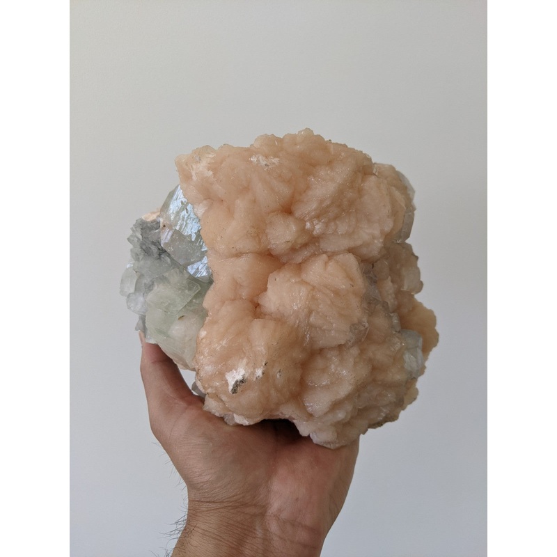 Large Green Apophyllite with Stilbite Crystal AP174