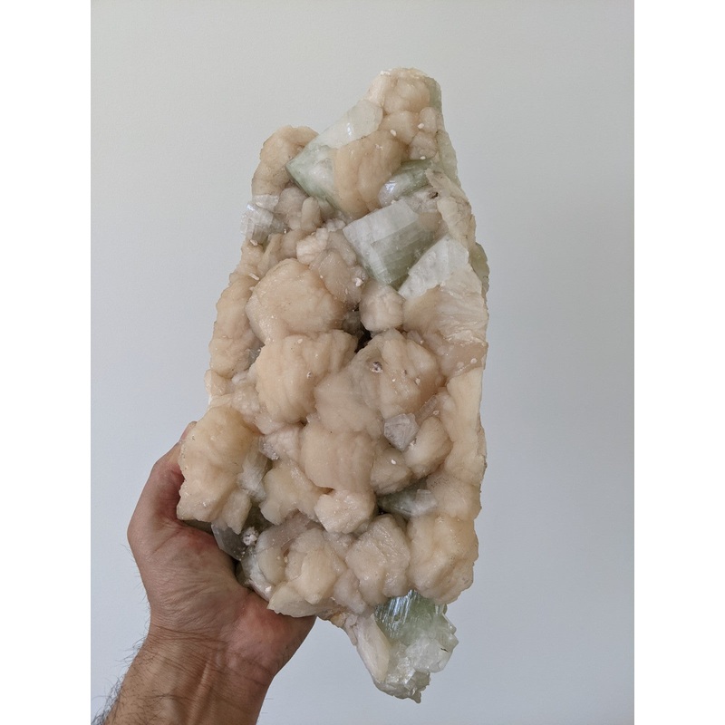 Large Green Apophyllite with Stilbite Crystal AP175