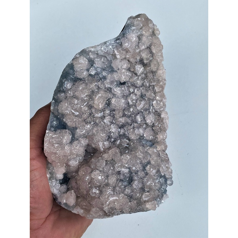 Pink Apophyllite on Blue Chalcedony Free Standing  Crystal AP434