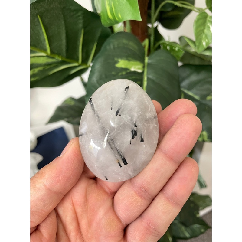 Tourmalinated Quartz Palm Stone Natural (L)