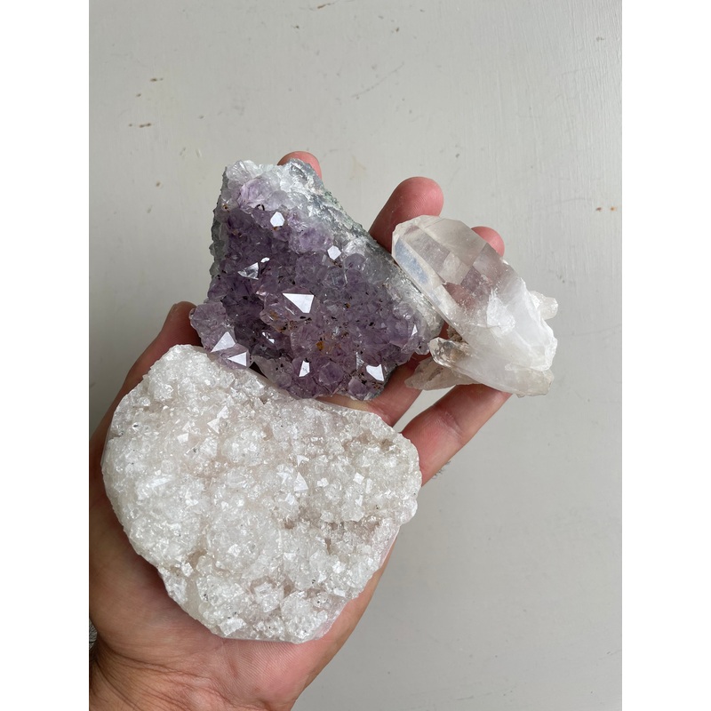 Crystal kit (pack of 3) Amethyst, Pink Apophyllite, Himalayan Quartz K214