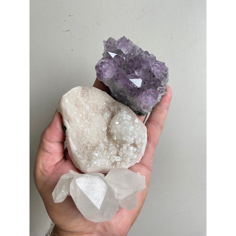 Crystal kit (pack of 3) Amethyst, Pink Apophyllite, Himalayan Quartz K216