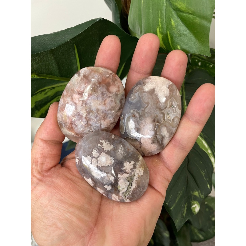 Pink Flower Agate Palm Stone Natural x 1 PS027