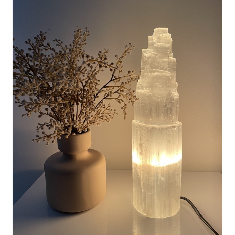 35cm Selenite Crystal Tower Lamp x 1  (SN039)