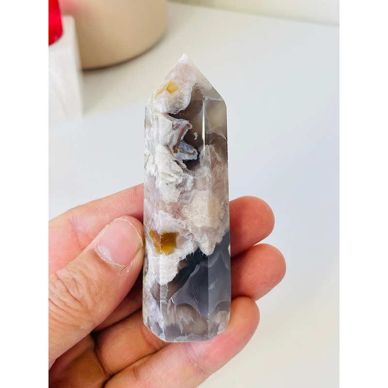 Black Flower Agate Crystal Tower T013a