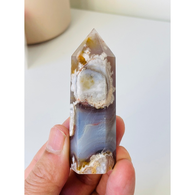 Black Flower Agate Crystal Tower T014a