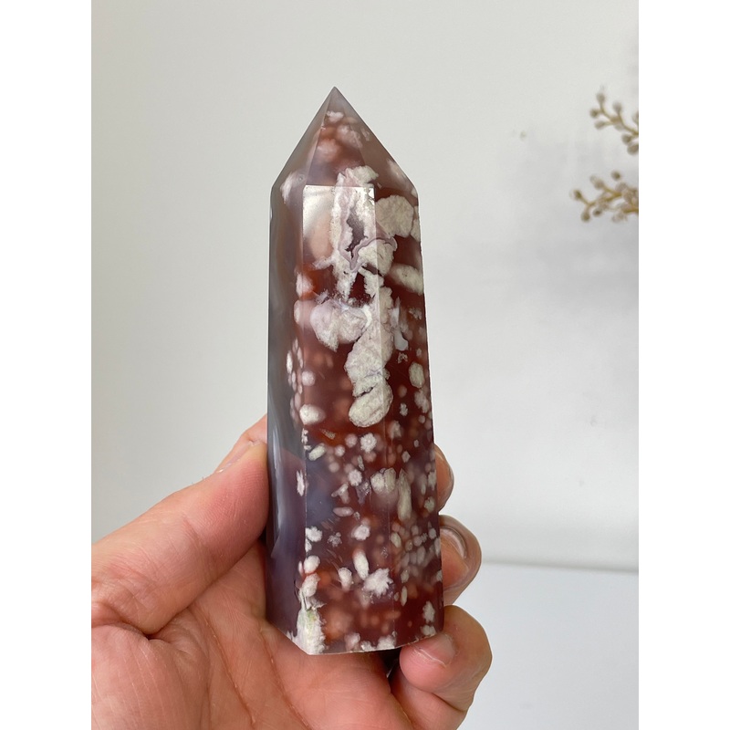 Large Black Flower Agate Crystal Tower High Grade T037a