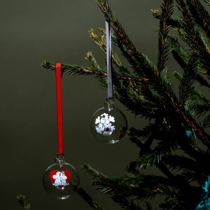 Moomin Heart & Snowflake Glass Bauble 5cm 2set