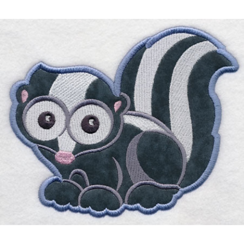 Wide-Eyed Skunk (Applique)|4.87″ x 6.04″ / 123.77mm x 153.29mm|3.14″ x 3.88″ / 79.66mm x 98.62mm|All Sizes