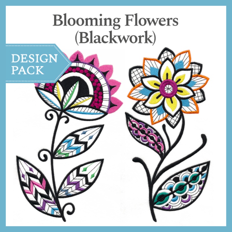 A Blooming Blackwork Flowers Design Pack