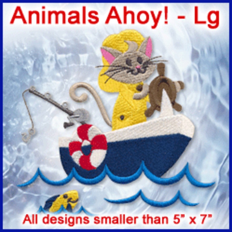 A Animals Ahoy! Design Pack|6.87″ x 4.86″ / 174.5mm x 123.44mm|3.87″ x 3.86″ / 98.3mm x 98.04mm|All Sizes