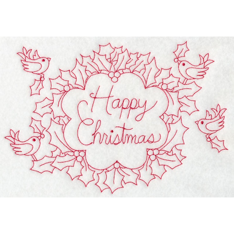 Wreathed in Happy Christmas Wishes (Redwork)