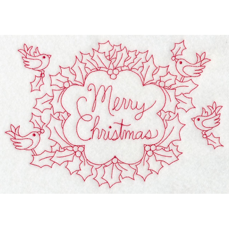 Wreathed in Merry Christmas Wishes (Redwork)