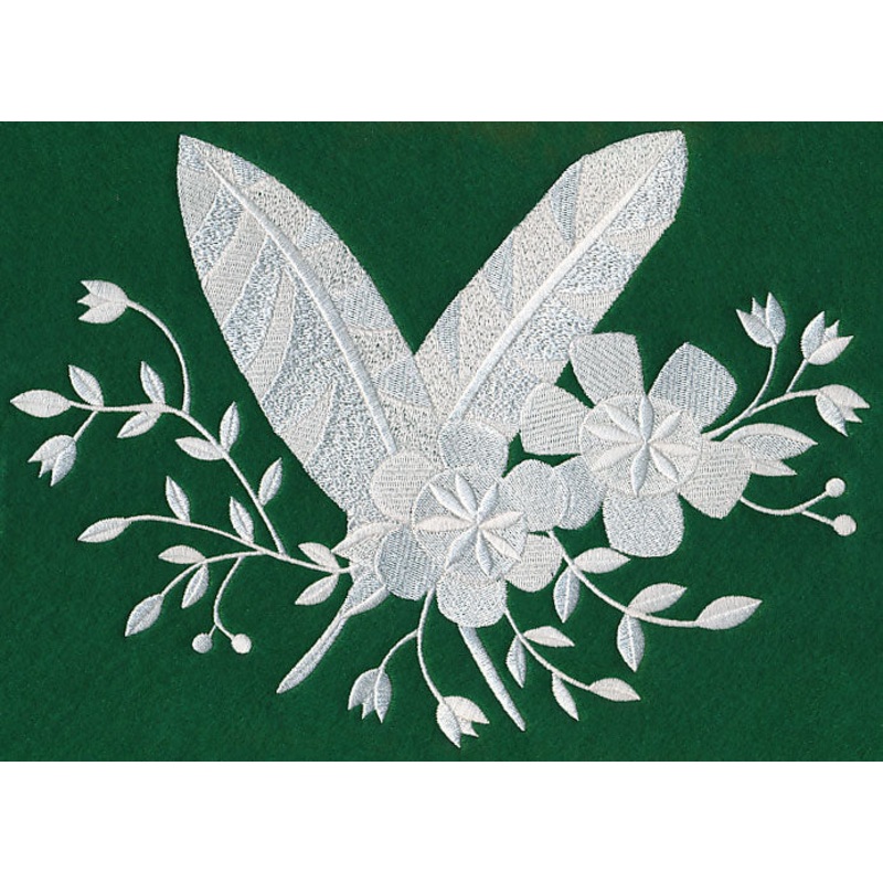 Whitework Feather Bouquet|6.9″ x 9.47″ / 175.19mm x 240.5mm|5.69″ x 7.8″ / 144.43mm x 198.24mm|4.83″ x 6.62″ / 122.57mm x 168.17mm|2.81″ x 3.85″ / 71.42mm x 97.91mm|All Sizes