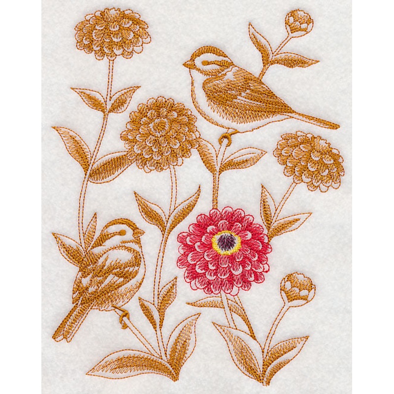 Zinnia and Tree Sparrows (Toile)