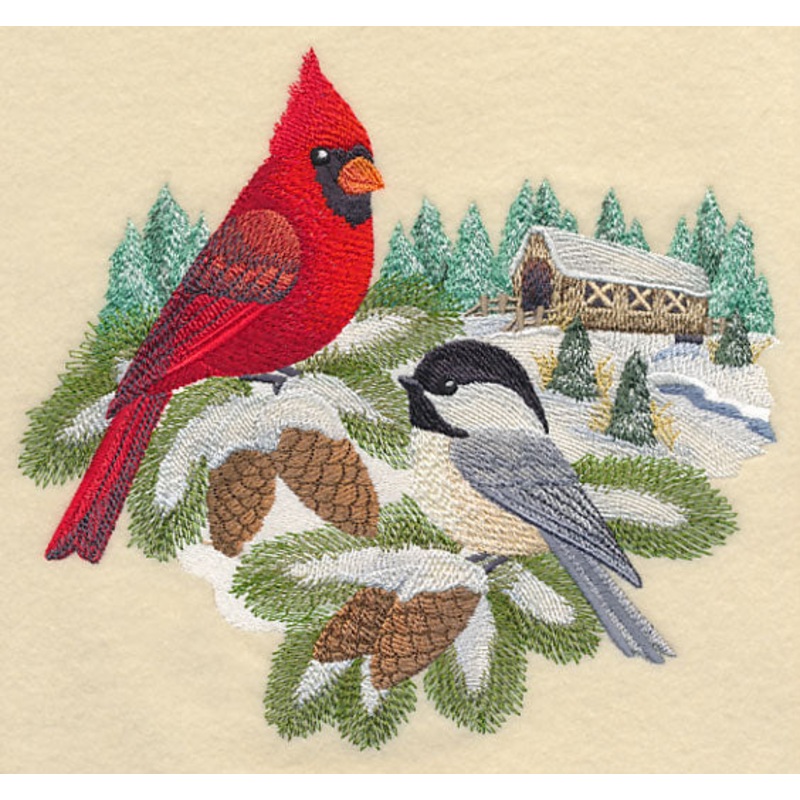 Winter Birds and Covered Bridge