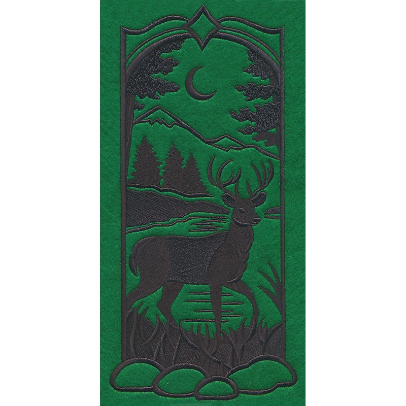 Wild Woods Silhouette – Deer|11.75″ x 5.56″ / 298.51mm x 141.31mm|9.38″ x 4.44″ / 238.26mm x 112.83mm|7.81″ x 3.7″ / 198.43mm x 94mm|6.86″ x 3.25″ / 174.29mm x 82.58mm|All Sizes