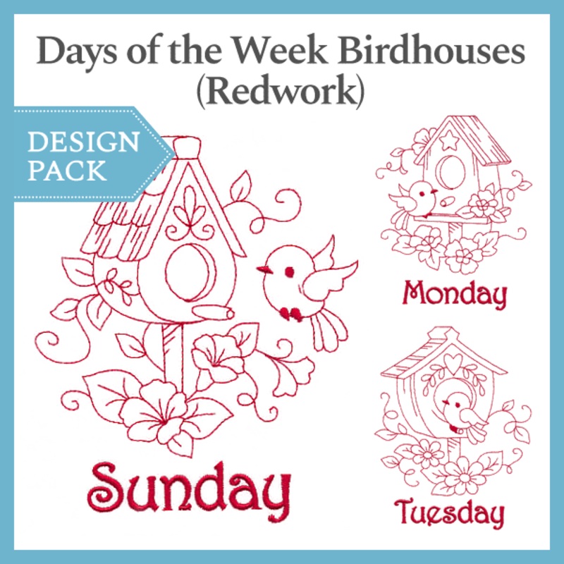 A Days of the Week Birdhouses (Redwork) Design Pack