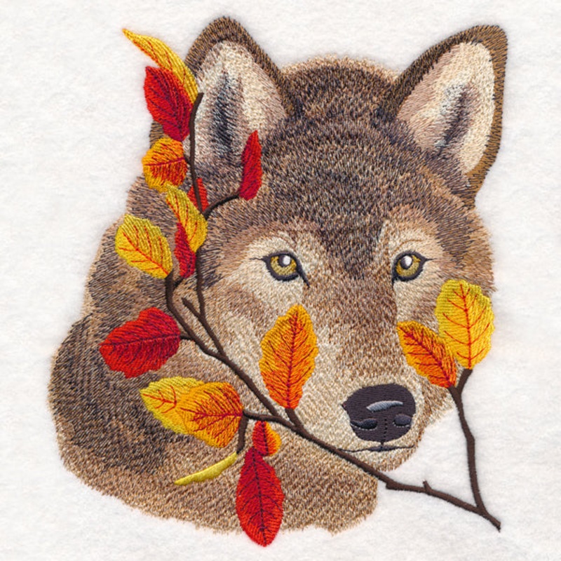 Wolf in Autumn Leaves|7.8″ x 6.89″ / 198.05mm x 175.1mm|6.63″ x 5.84″ / 168.4mm x 148.41mm|5.49″ x 4.86″ / 139.5mm x 123.55mm|All Sizes