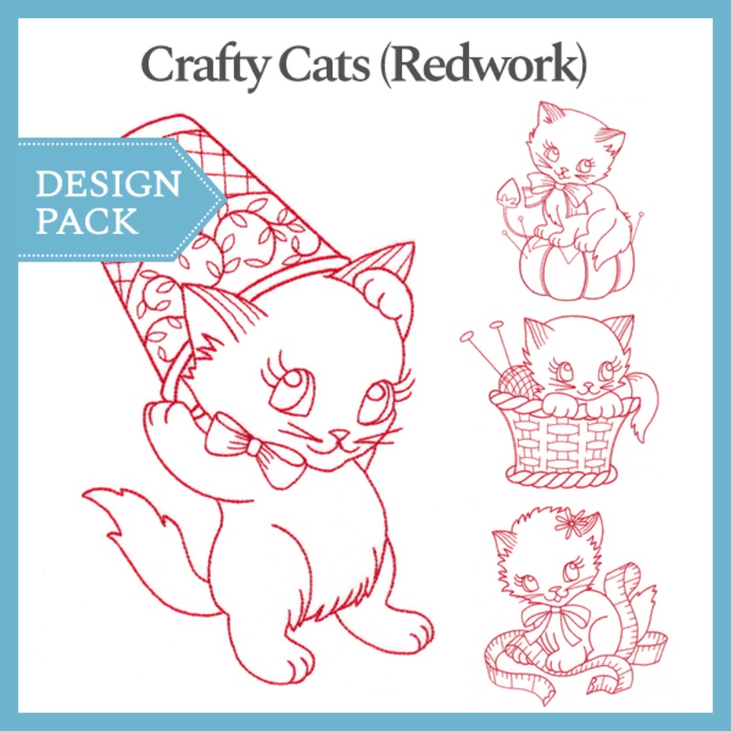 A Crafty Cats (Redwork) Design Pack