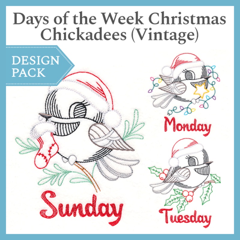 A Days of the Week Christmas Chickadees (Vintage) Design Pack