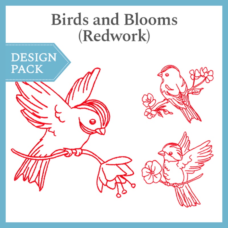 A Birds and Blooms (Redwork) Design Pack
