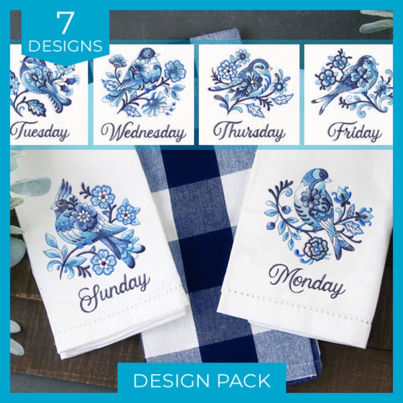 A Days of the Week Delft Blue Birds Design Pack