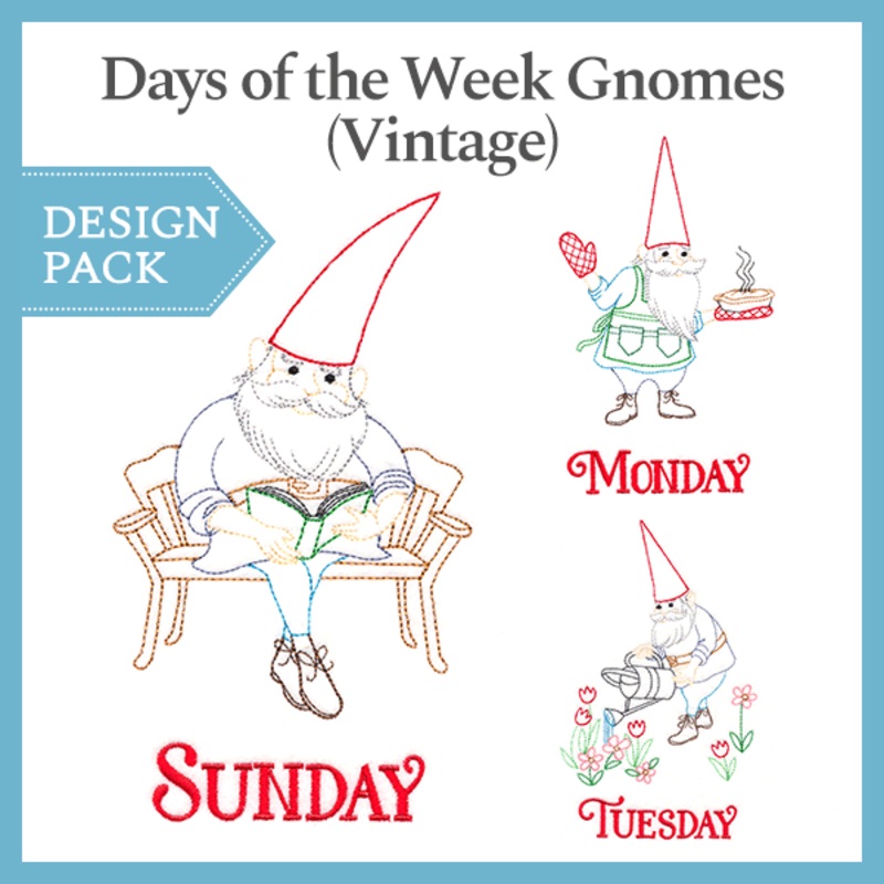 A Days of the Week Summer Gnomes (Vintage) Design Pack