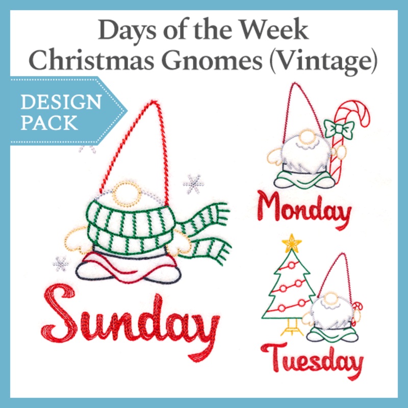 A Days of the Week Christmas Gnomes (Vintage) Design Pack