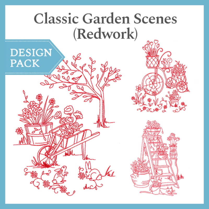 A Classic Garden Scenes (Redwork) Design Pack