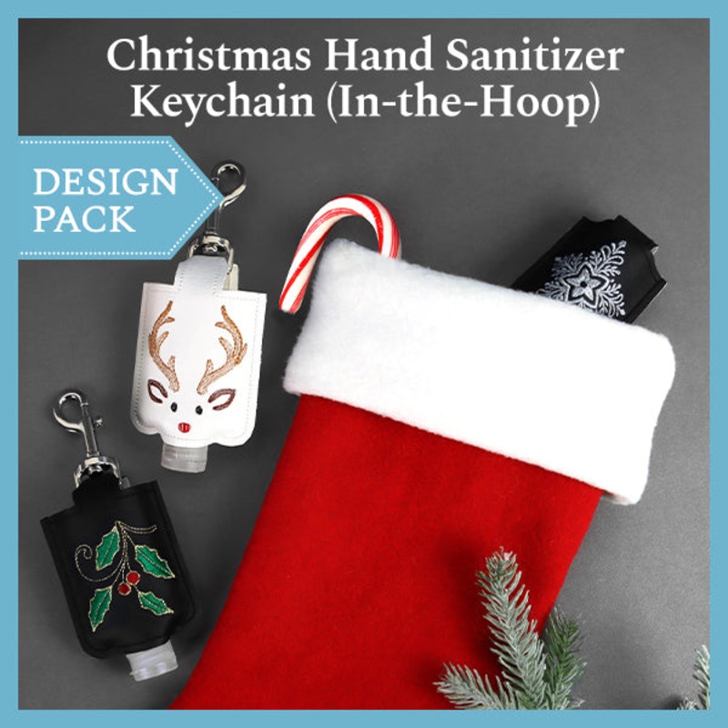 A Christmas Hand Sanitizer Keychain (In-the-Hoop) Design Pack