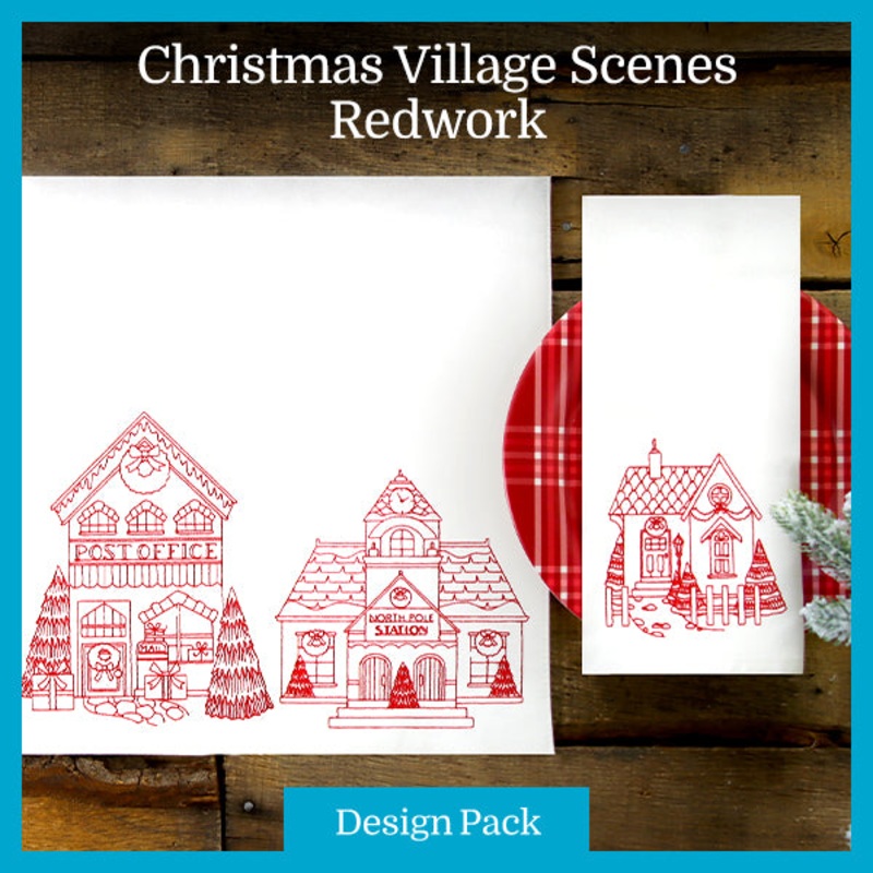A Christmas Village Scenes (Redwork) Design Pack