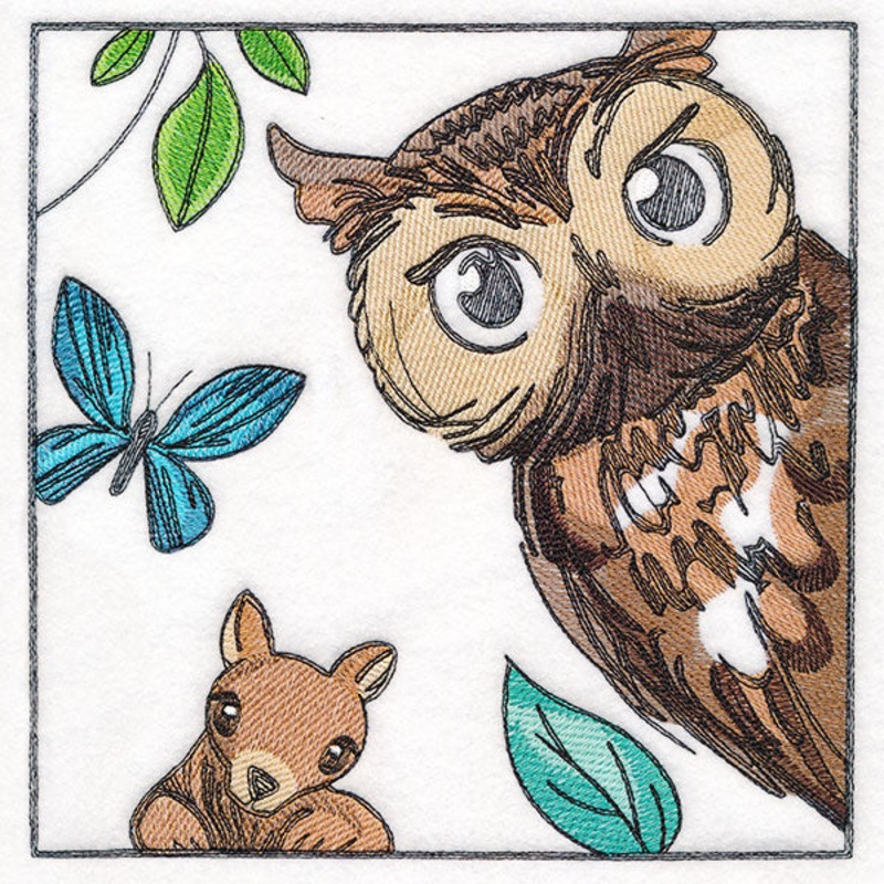 Woodland Animal Friends Window Scene – Owl & Squirrel