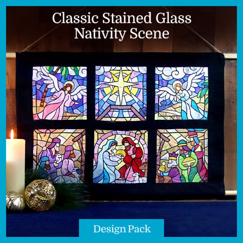 A Classic Stained Glass Nativity Scene Design Pack