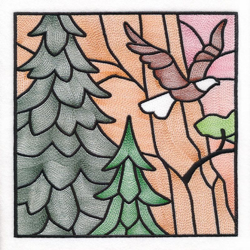 Woodland Escape Stained Glass Scene – Bald Eagle