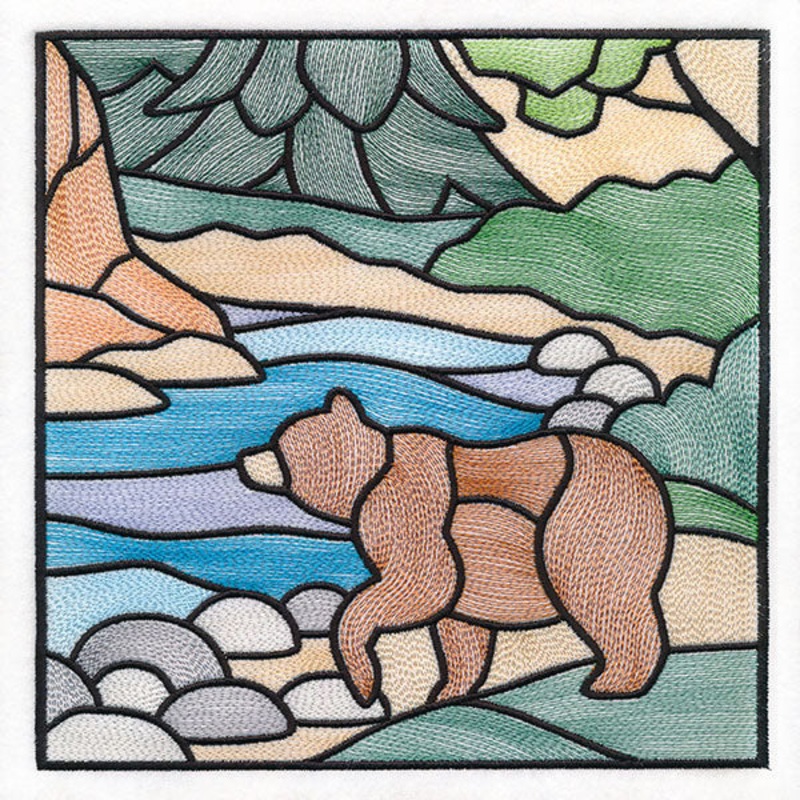 Woodland Escape Stained Glass Scene – Bear