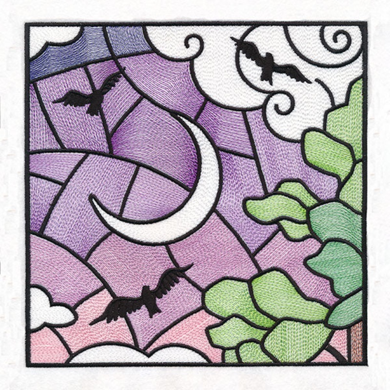 Woodland Escape Stained Glass Scene – Birds & Crescent Moon