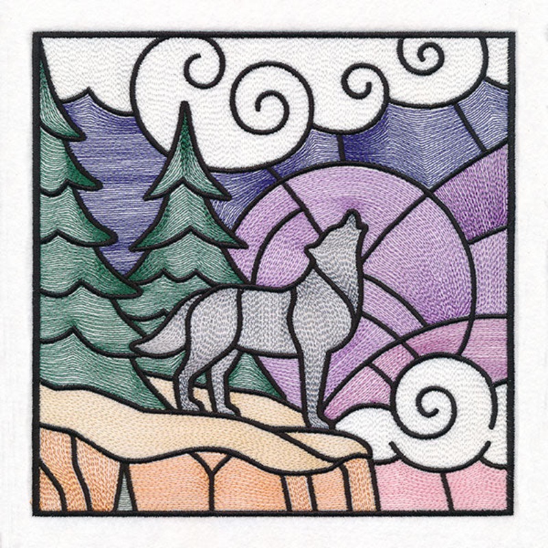 Woodland Escape Stained Glass Scene – Howling Wolf