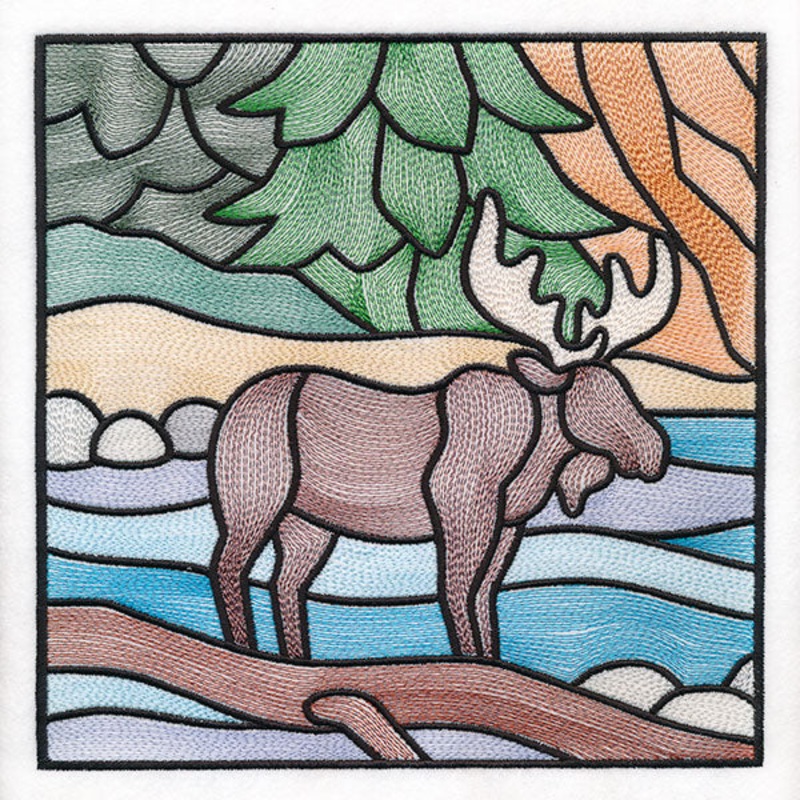 Woodland Escape Stained Glass Scene – Moose