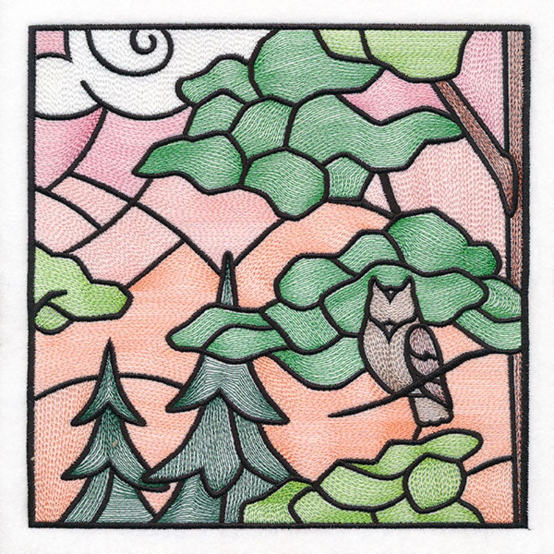 Woodland Escape Stained Glass Scene – Owl