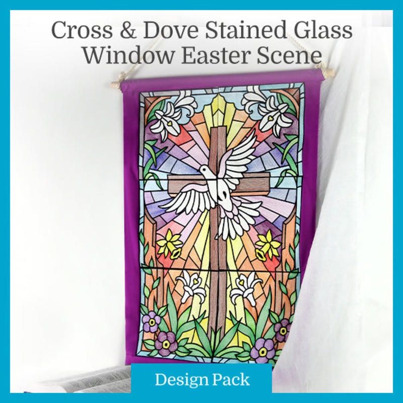 A Cross & Dove Stained Glass Window Easter Scene Design Pack
