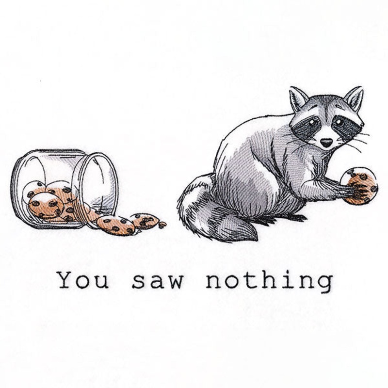 You Saw Nothing Raccoon|6.21″ x 11″ / 157.83mm x 279.36mm|5.31″ x 9.4″ / 134.9mm x 238.72mm|4.41″ x 7.8″ / 111.95mm x 198.09mm|3.9″ x 6.9″ / 99.03mm x 175.23mm|All Sizes