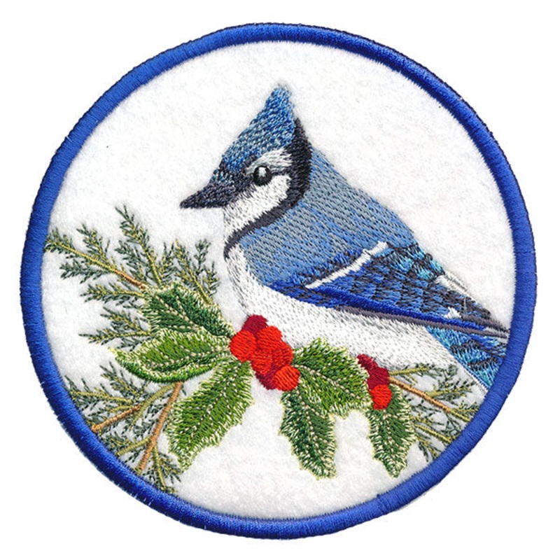 Winter Cheer Coaster – Blue Jay (In-the-Hoop)