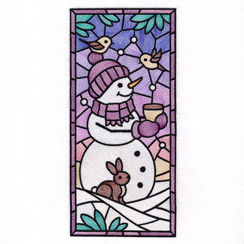 Woodland Snowman Stained Glass Panel 1