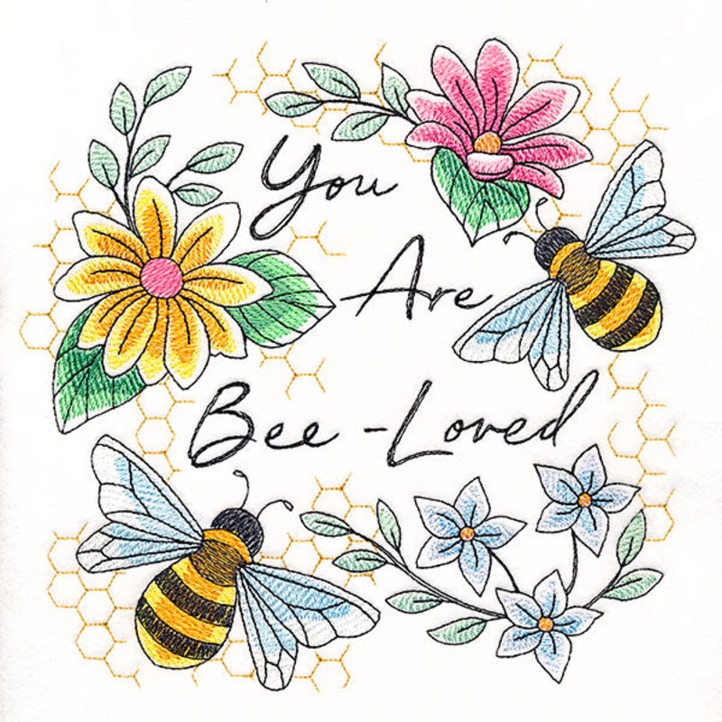 You Are Bee-loved Wreath|7.54″ x 7.8″ / 191.54mm x 198.19mm|6.85″ x 7.08″ / 173.93mm x 179.96mm|5.84″ x 6.05″ / 148.45mm x 153.59mm|4.85″ x 5.01″ / 123.15mm x 127.28mm|All Sizes