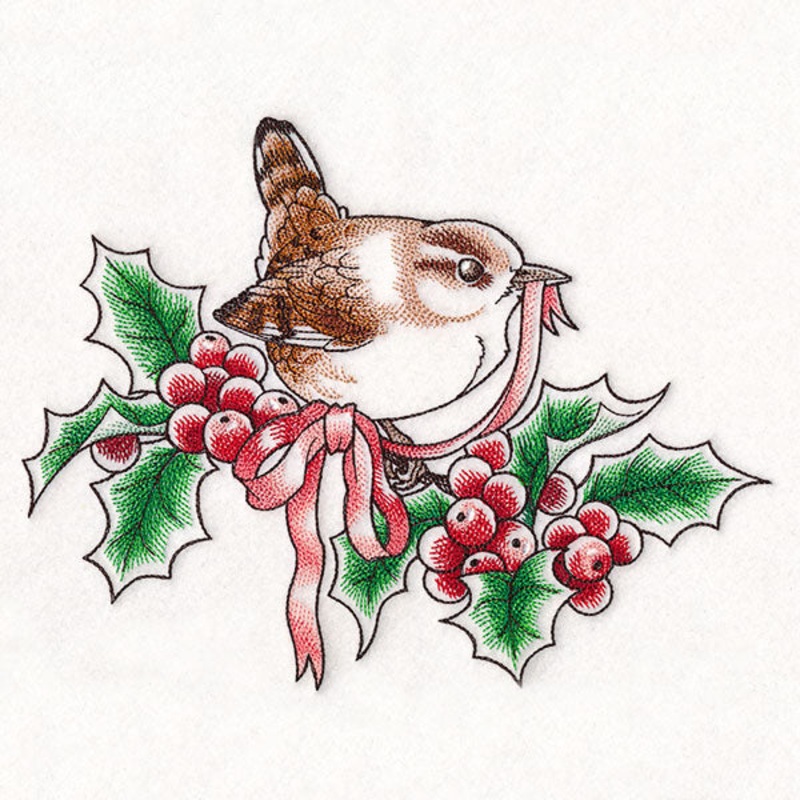 Wren and Holly Feature|6.9″ x 8.96″ / 175.15mm x 227.6mm|5.85″ x 7.6″ / 148.57mm x 192.96mm|4.85″ x 6.3″ / 123.16mm x 159.98mm|All Sizes