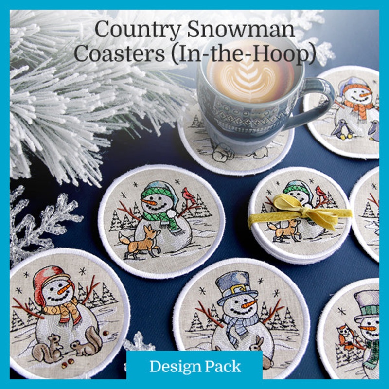A Country Snowman Coasters (In-the-Hoop) Design Pack