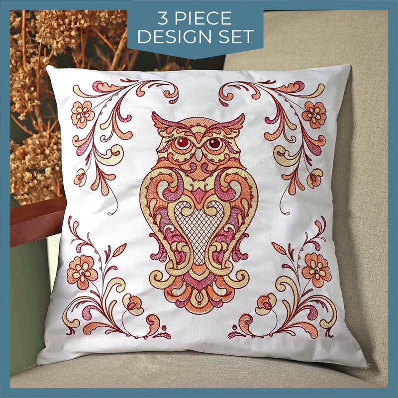 Wise Rosemaling Owl Pillow Set
