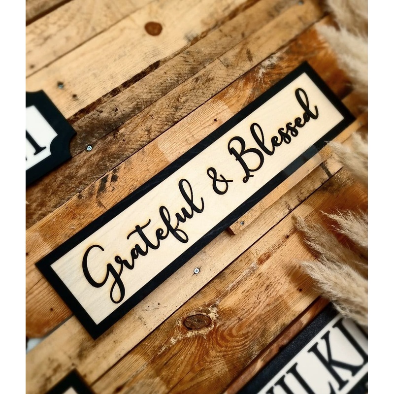 Grateful & Blessed Black & Birch 3D Sign